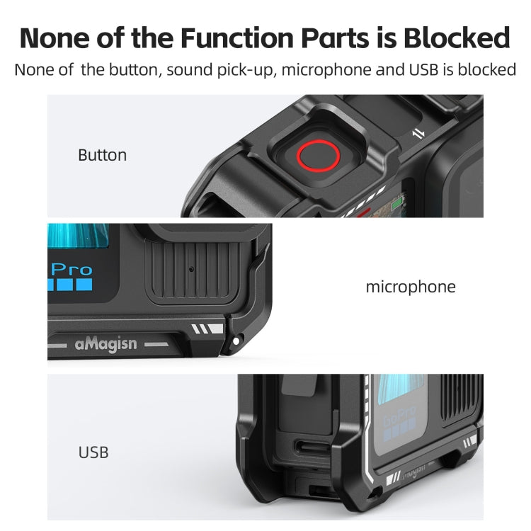 AMagisn Upgrade Ver Metal Rabbit Cage For GoPro HERO13 Black / HERO12 Black / HERO11 Black / HERO10 Black / HERO9 Black - Black