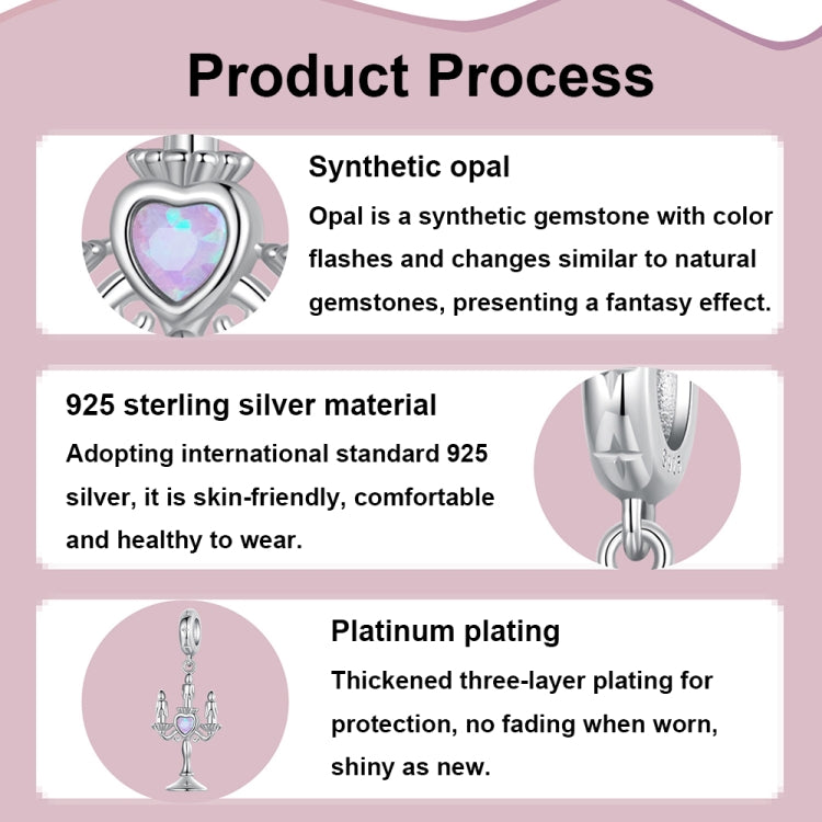 S925 Sterling Silver Platinum-plated Retro Pattern Candlestick Pendant - SCC2890
