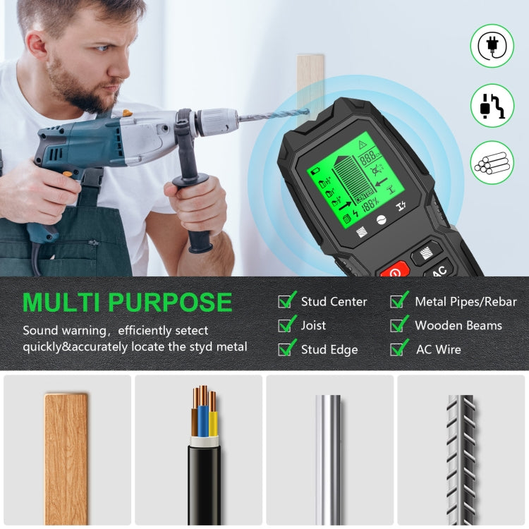 HW-QB6 5 In 1 Wall Scanner Handheld Stud Finder Wood Current Metal Live Wires Detection