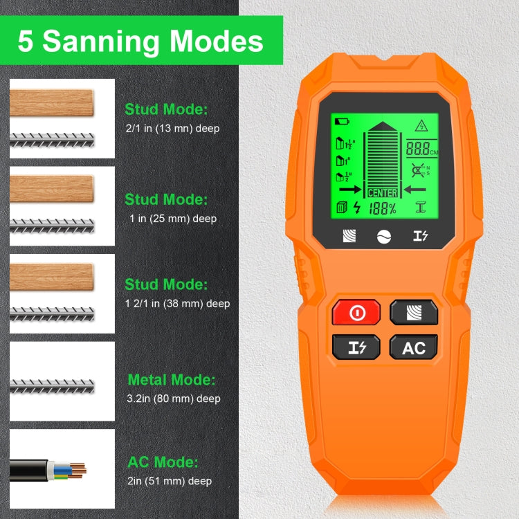 HW-QB6 5 In 1 Wall Scanner Handheld Stud Finder Wood Current Metal Live Wires Detection