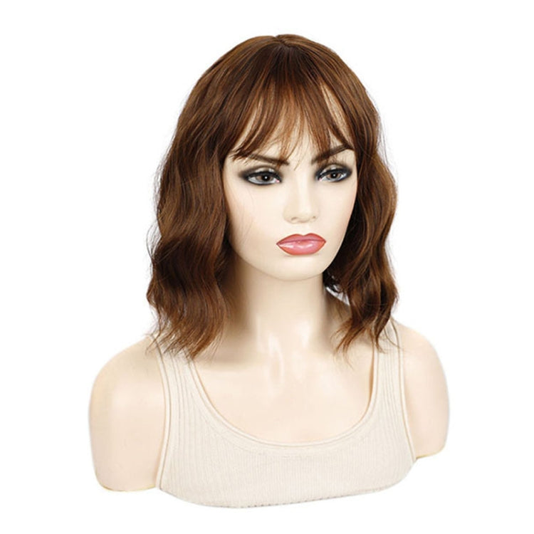 Water Wave Ripple Short Curly Hair With Bangs Fluffy Wig Headcovers, Color: Flaxen Color