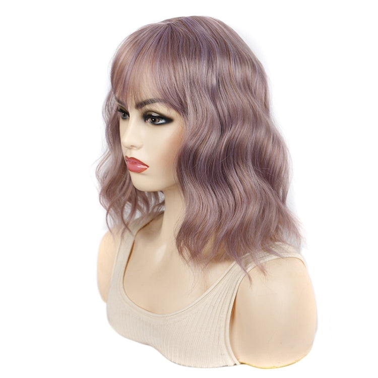 Water Wave Ripple Short Curly Hair With Bangs Fluffy Wig Headcovers, Color: Natural Black