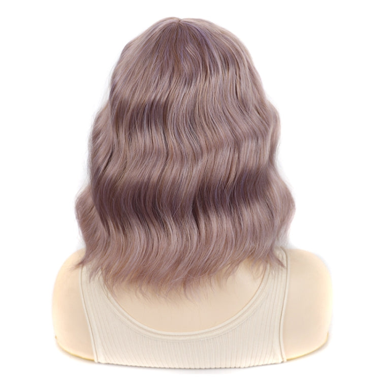 Water Wave Ripple Short Curly Hair With Bangs Fluffy Wig Headcovers, Color: Purple Candy