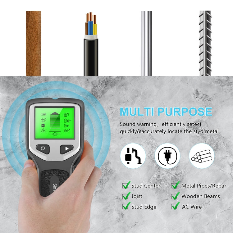 5-in-1 Wall Stud Detector Edge Center Wood Current Metal AC Wires Detection