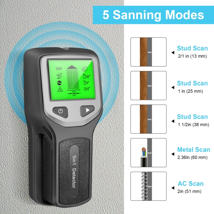 5-in-1 Wall Stud Detector Edge Center Wood Current Metal AC Wires Detection