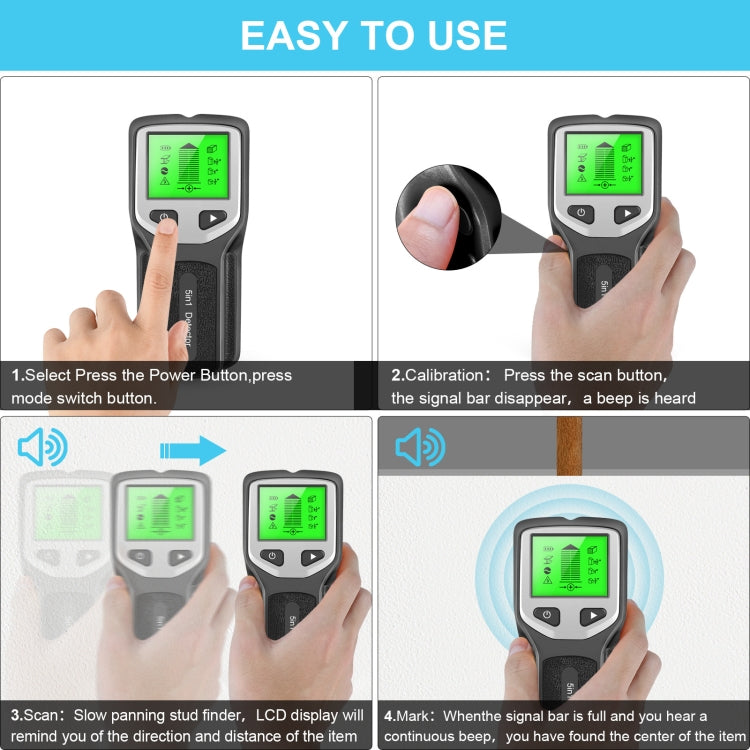 5-in-1 Wall Stud Detector Edge Center Wood Current Metal AC Wires Detection