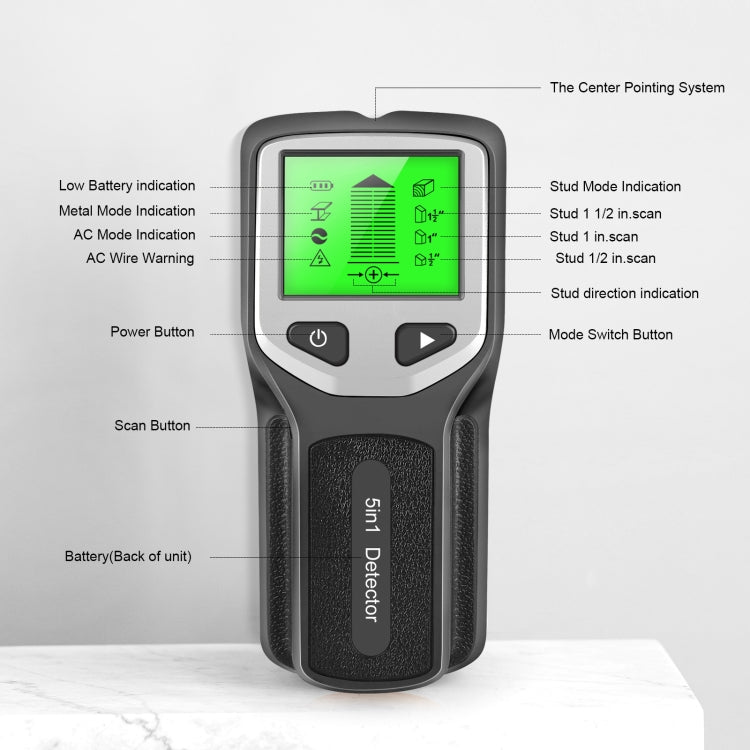 5-in-1 Wall Stud Detector Edge Center Wood Current Metal AC Wires Detection