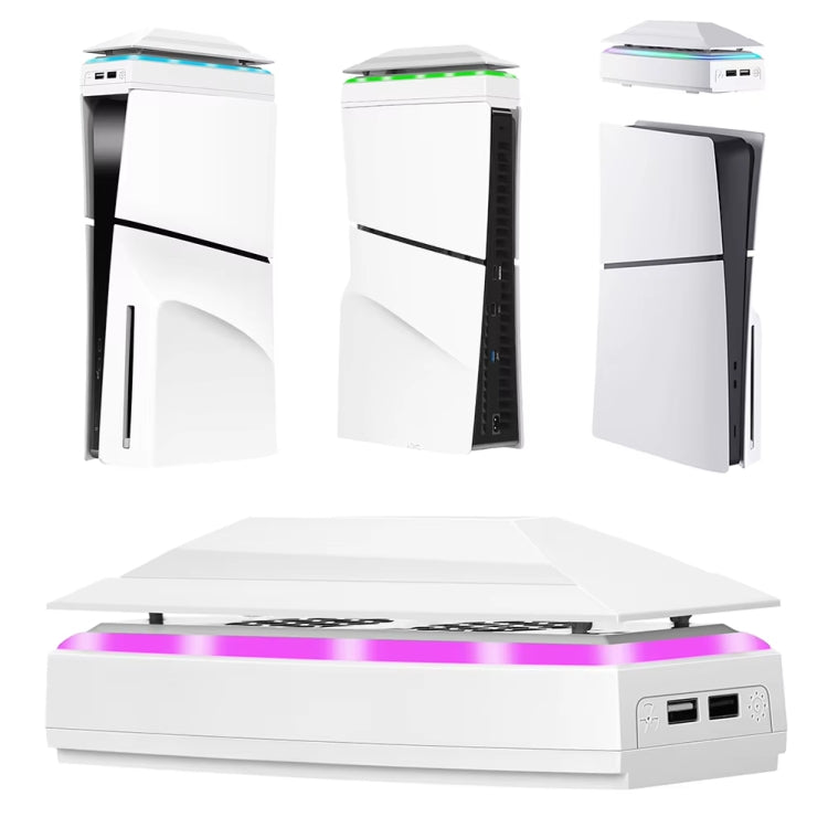 For PS5 Slim Top Dustproof Colorful Cooling Fan 3 Adjustable Speed - White