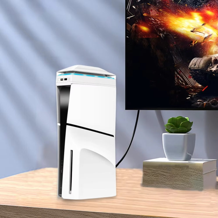 For PS5 Slim Top Dustproof Colorful Cooling Fan 3 Adjustable Speed - White