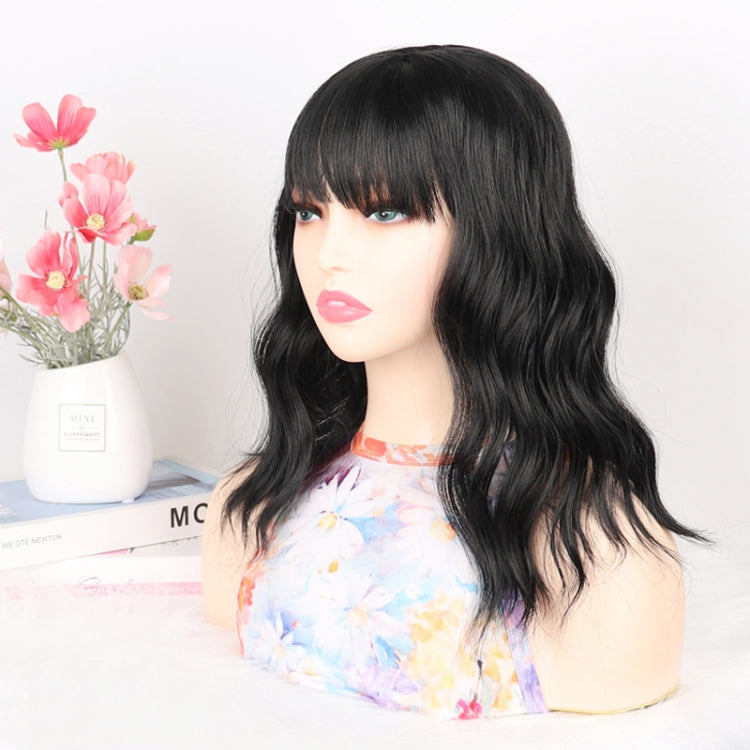 Ladies Water Wave Short Curly Hair Replacement Block Wigs, Color: 1B#