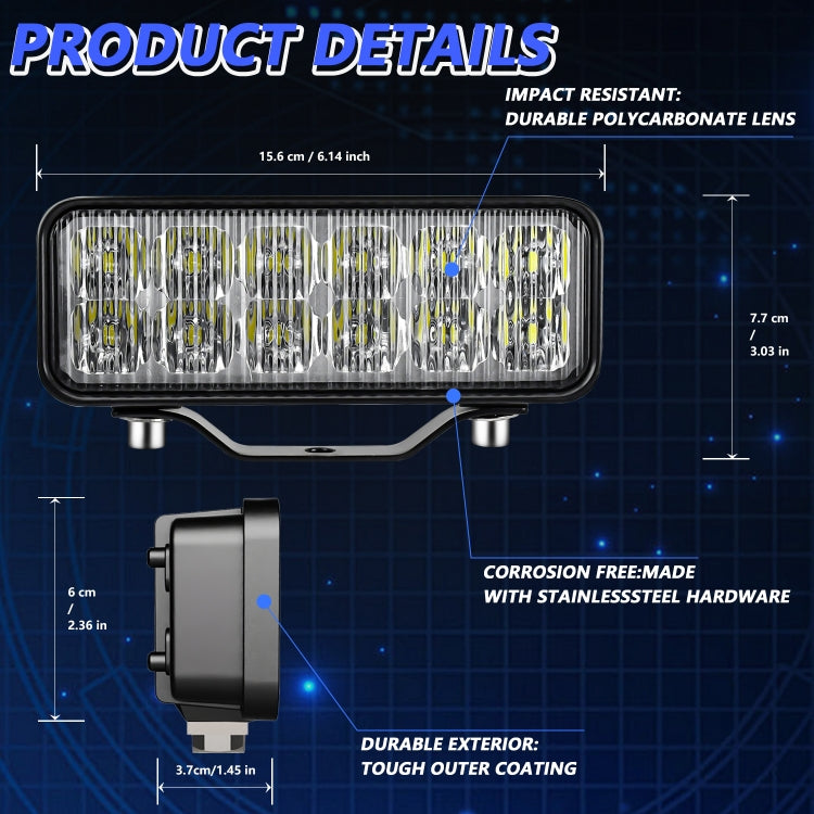 14W 9-30V 6 Inch Long Waterproof Car Work Headlight With Wire Set - X1