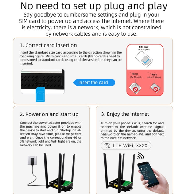 4G Wireless Plug-in Router Detachable Extension Antenna LTE Monitoring Network WiFi Hotspot, EU Plug - Black