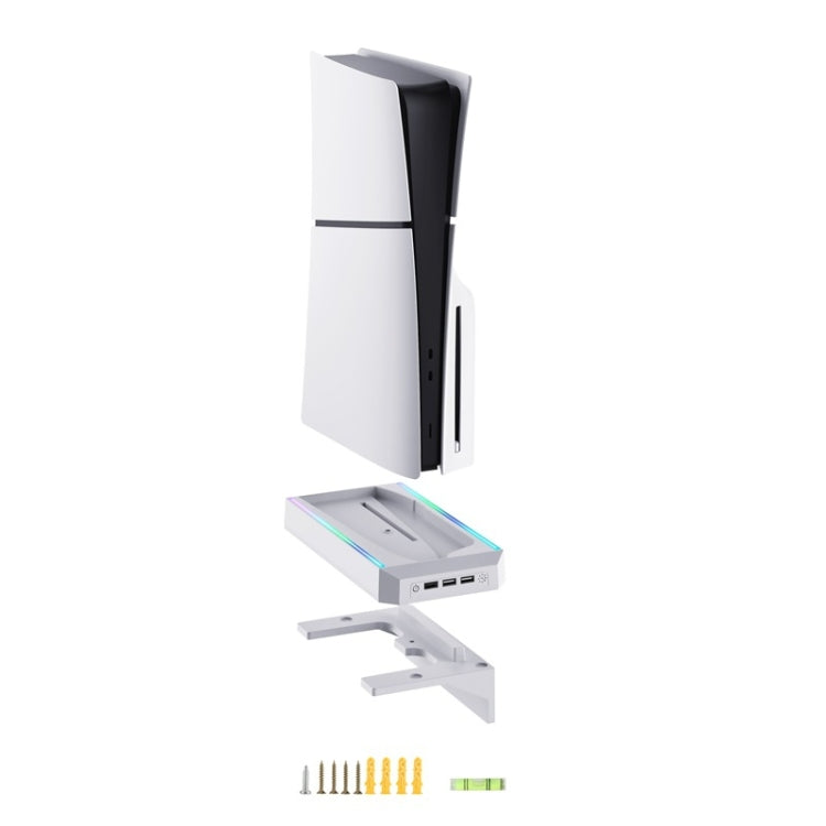 For PS5 Slim Console Wall-mounted Storage Rack With 3 USB2.0 Ports - White