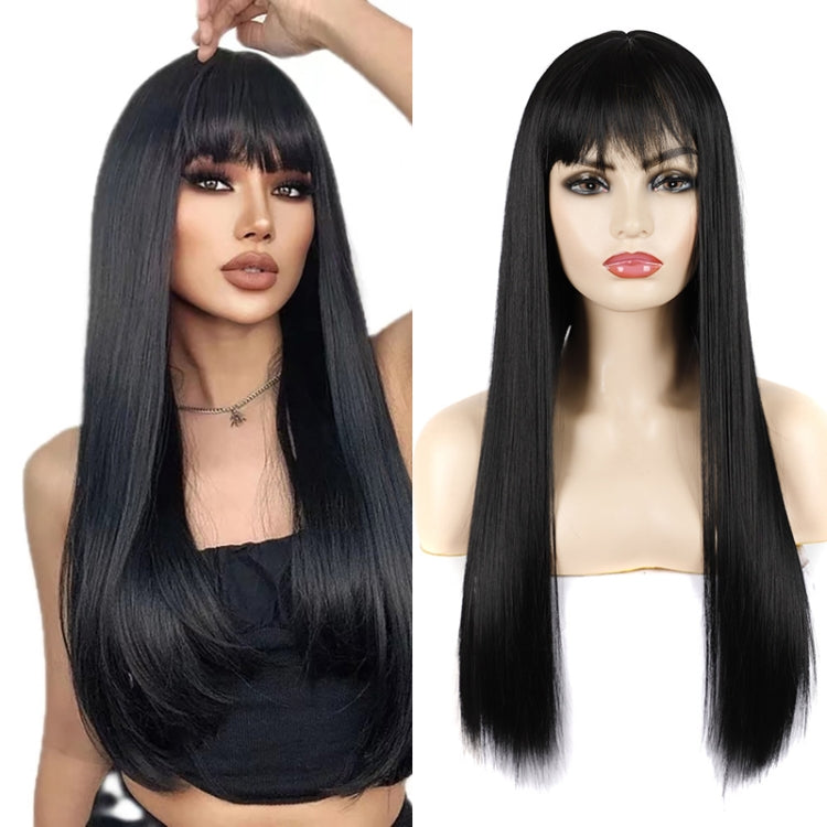 Dynamic Long Straight Hair With Messy Bangs Wig Headcover