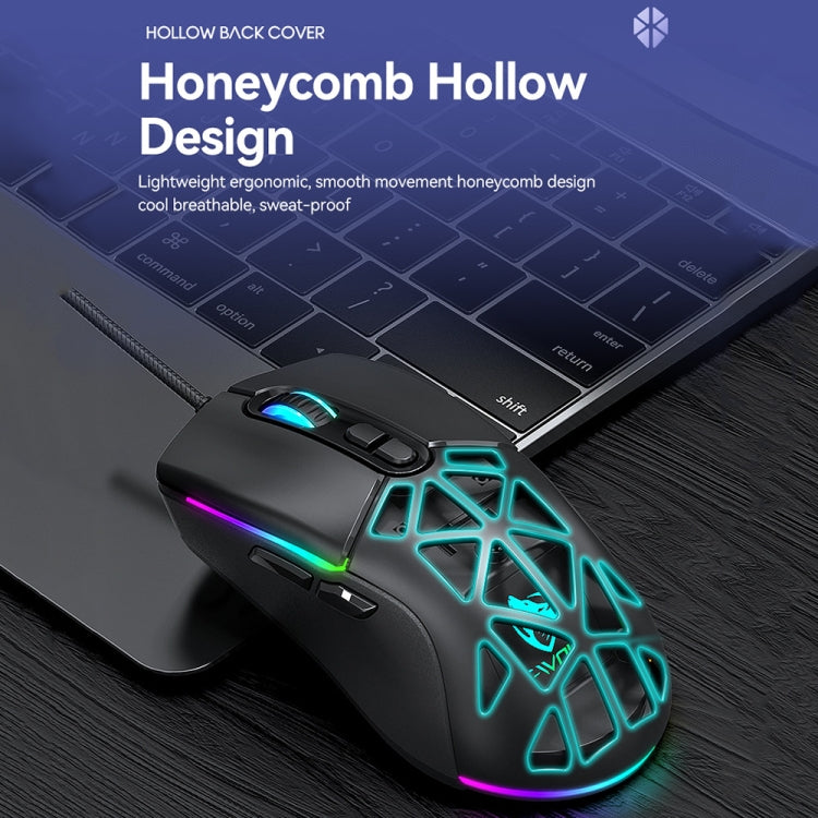 T-WOLF G520 7-keys RGB Marquee Honeycomb Hollow Gaming Wired Mouse