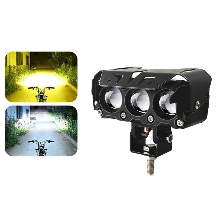 35W Motorcycle Spotlight Dual Color LED Headlight Triple Eye Waterproof Headlight, Model: Straight Bright-Near White+Far White  - 3 Wires