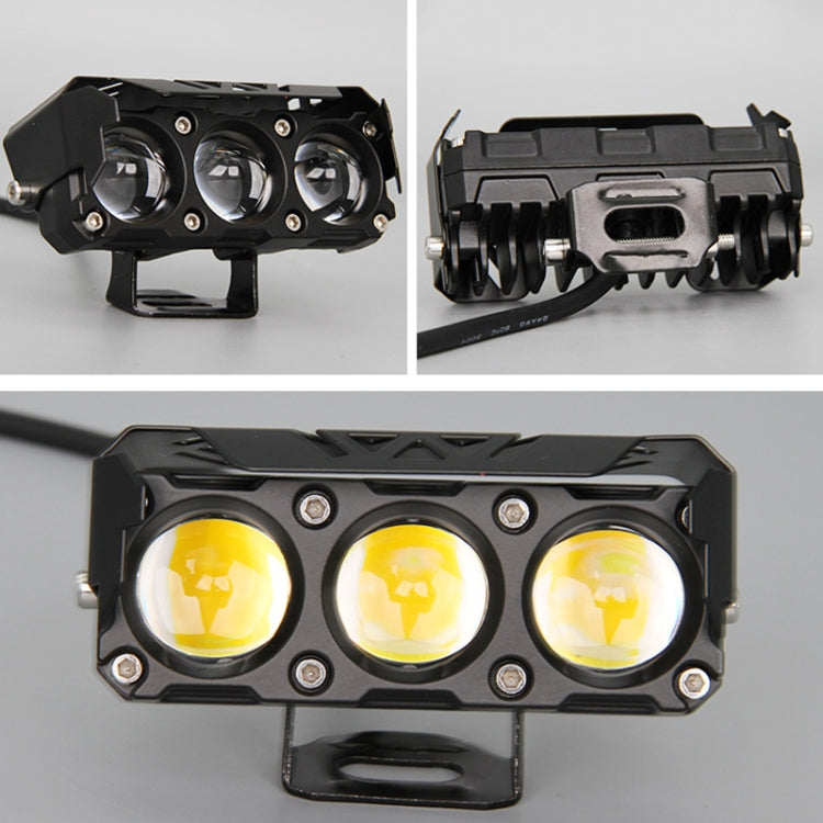 35W Motorcycle Spotlight Dual Color LED Headlight Triple Eye Waterproof Headlight, Model: Straight Bright-Near White+Far White  - 3 Wires