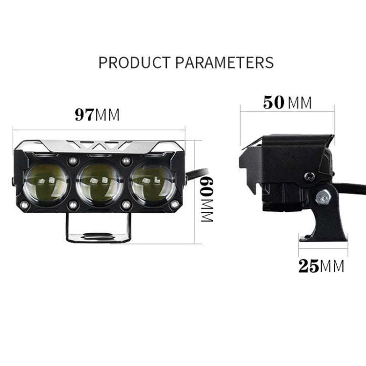 35W Motorcycle Spotlight Dual Color LED Headlight Triple Eye Waterproof Headlight, Model: Straight Bright-Near Yellow+Far White  - 3 Wires
