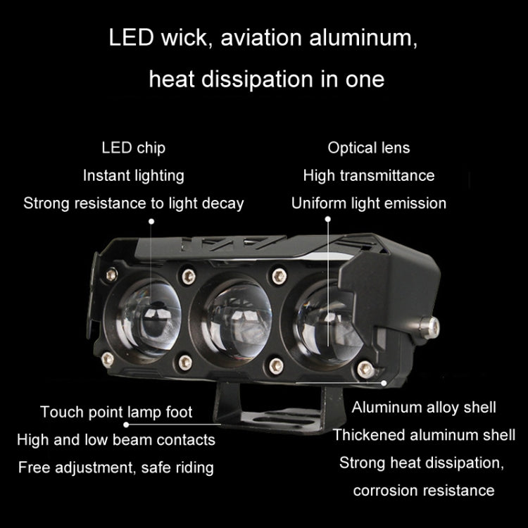 35W Motorcycle Spotlight Dual Color LED Headlight Triple Eye Waterproof Headlight, Model: Flashing- - 2 Wires