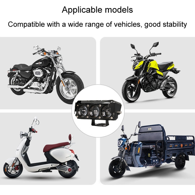 35W Motorcycle Spotlight Dual Color LED Headlight Triple Eye Waterproof Headlight, Model: Straight Bright-Near White+Far White  - 3 Wires