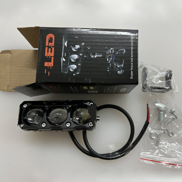 35W Motorcycle Spotlight Dual Color LED Headlight Triple Eye Waterproof Headlight, Model: Straight Bright-Near White+Far White  - 3 Wires