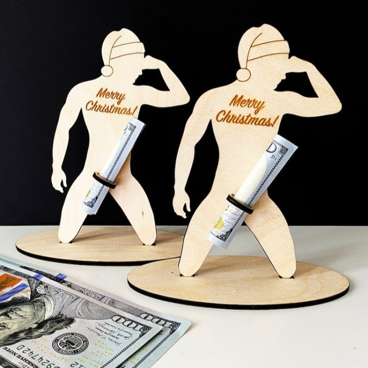 13 x 12cm Wooden Spoof Man Money Holder Bill Stand Craft Ornament