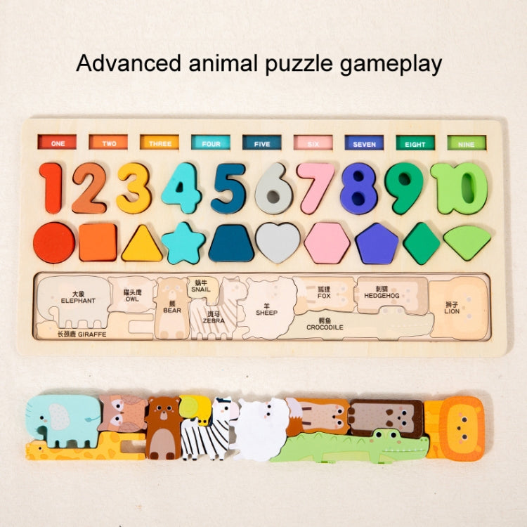 4 In 1 Puzzle Logarithmic Board Kids Educational Early Learning Fishing Shapes Numbers Animals Matching Wooden Toy - Colorful