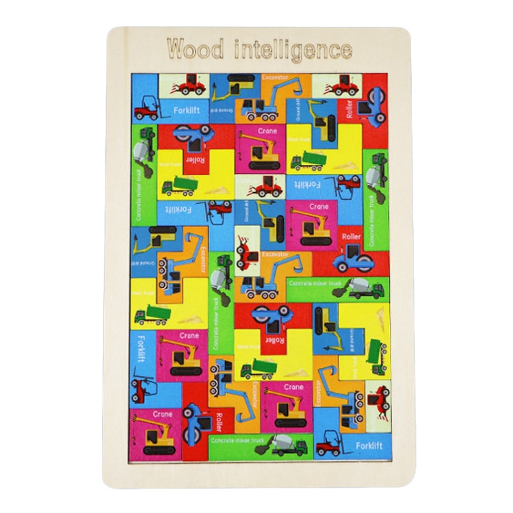 Colorful Cartoon Patterns Blocks Wooden Puzzle Children Educational Toy, Style: Construction Vehicle