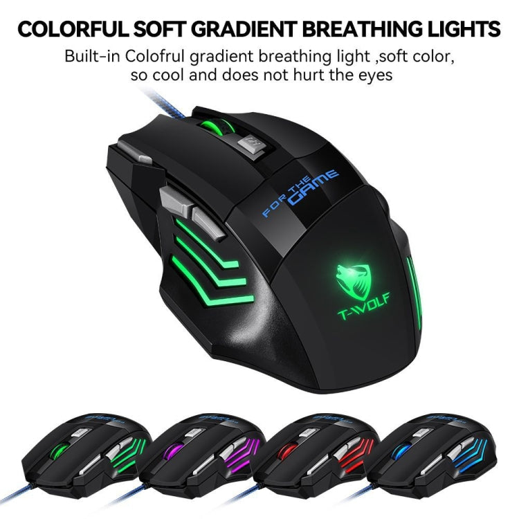 T-WOLF M1 7-keys RGB Atmosphere Light USB Gaming Wired Mouse - Black