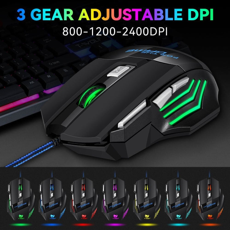 T-WOLF M1 7-keys RGB Atmosphere Light USB Gaming Wired Mouse - Black