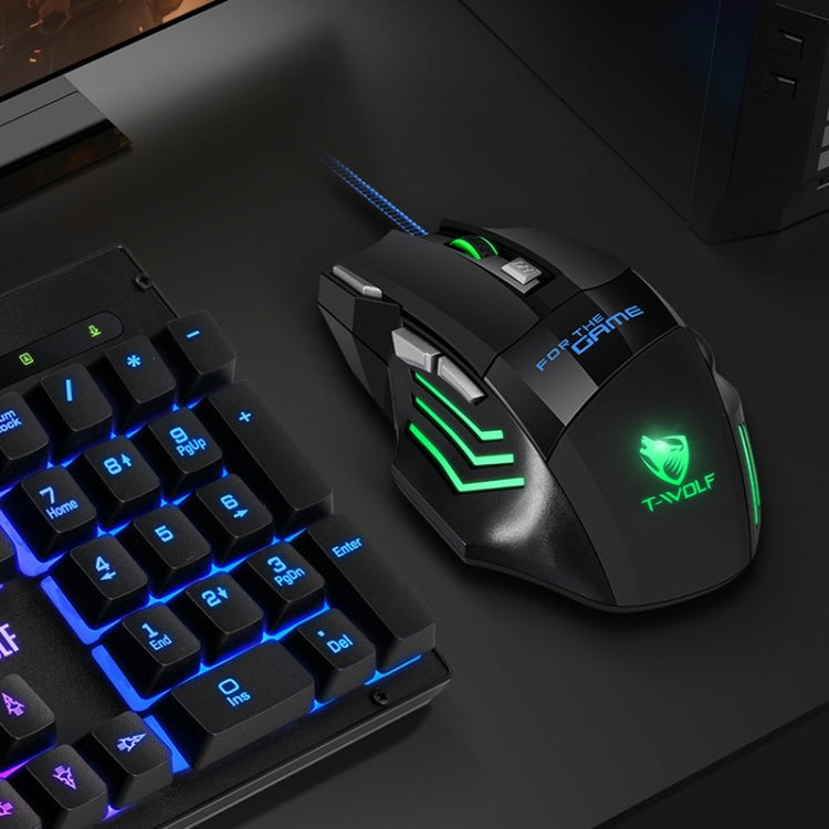 T-WOLF M1 7-keys RGB Atmosphere Light USB Gaming Wired Mouse - Black