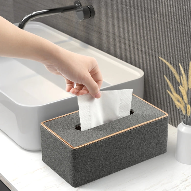 Home Decor Tissue Box Cover Desktop Gold Rim Faux Leather Napkin Holder Toilet Paper Storage Box, Size: Medium