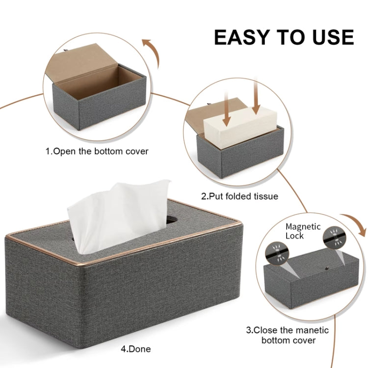 Home Decor Tissue Box Cover Desktop Gold Rim Faux Leather Napkin Holder Toilet Paper Storage Box, Size: Large