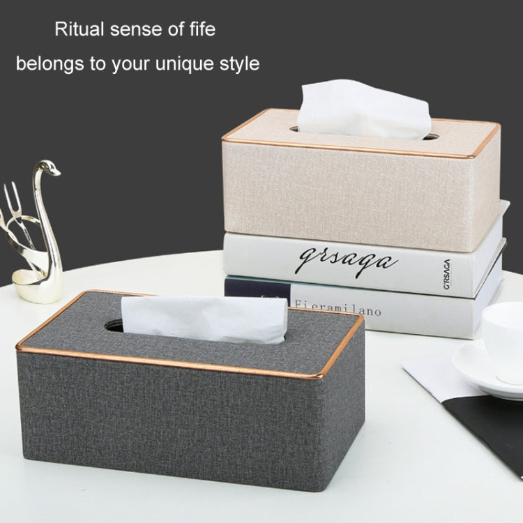 Home Decor Tissue Box Cover Desktop Gold Rim Faux Leather Napkin Holder Toilet Paper Storage Box, Size: Medium