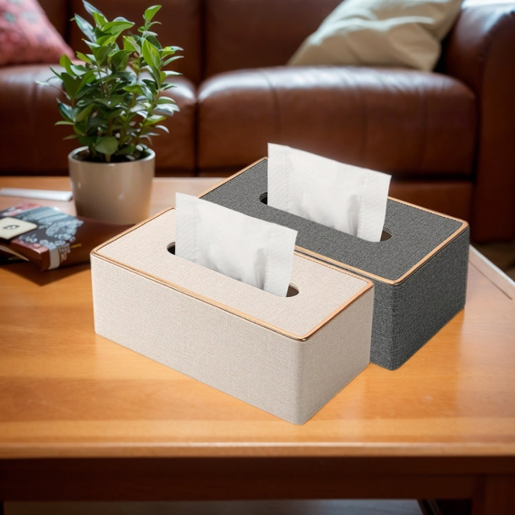 Home Decor Tissue Box Cover Desktop Gold Rim Faux Leather Napkin Holder Toilet Paper Storage Box, Size: Medium