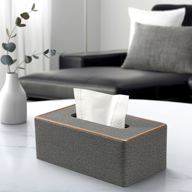 Home Decor Tissue Box Cover Desktop Gold Rim Faux Leather Napkin Holder Toilet Paper Storage Box, Size: Large