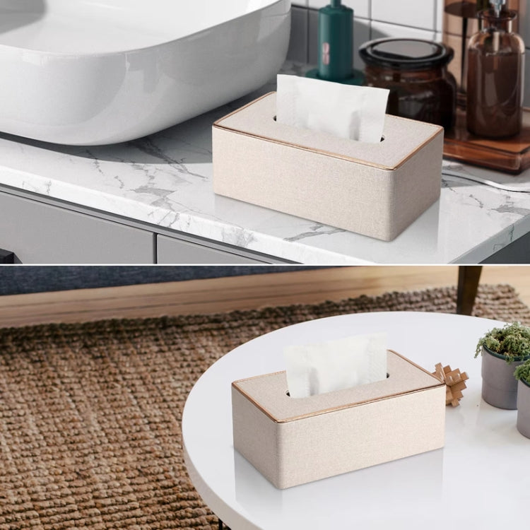 Home Decor Tissue Box Cover Desktop Gold Rim Faux Leather Napkin Holder Toilet Paper Storage Box, Size: Medium