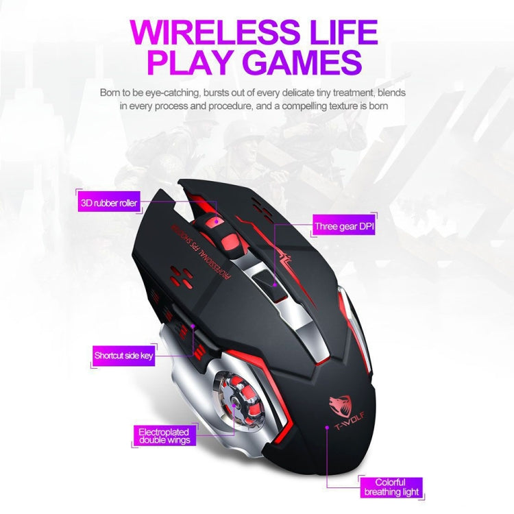 T-WOLF Q13 2.4GHz 6-keys RGB Colorful Light Gaming Wireless Mouse, Color: Dual Mode White