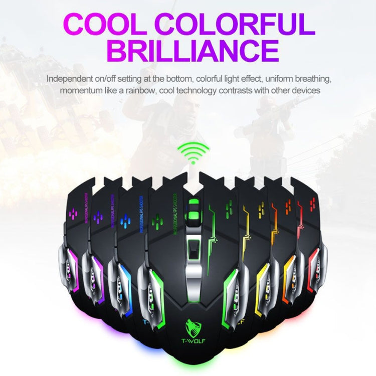 T-WOLF Q13 2.4GHz 6-keys RGB Colorful Light Gaming Wireless Mouse, Color: Dual Mode Gray