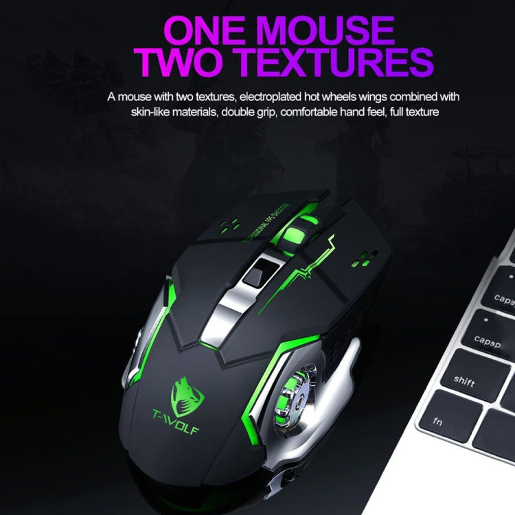 T-WOLF Q13 2.4GHz 6-keys RGB Colorful Light Gaming Wireless Mouse, Color: Single Mode Black