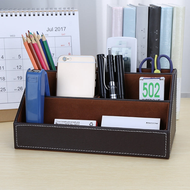 Desktop Stationery Box Multi-functional PU Leather Home Compartment Sundry Organizer Storage Box, Size: 24x13.5x12cm