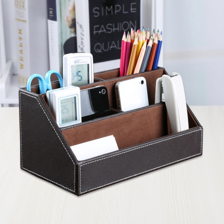 Desktop Stationery Box Multi-functional PU Leather Home Compartment Sundry Organizer Storage Box, Size: 24x13.5x12cm