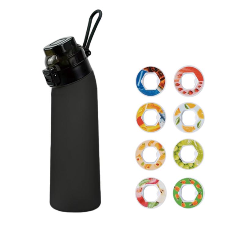 700ml Sports Water Bottle Tritan BPA Free Fruit Scent Water Cup With 8 Fragrance Rings - Black