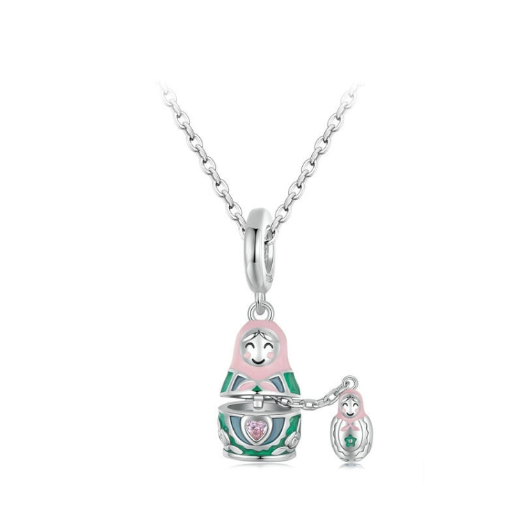 S925 Sterling Silver Platinum-Plated Cute Doll Pendant Jewelry Beads - SCC2901