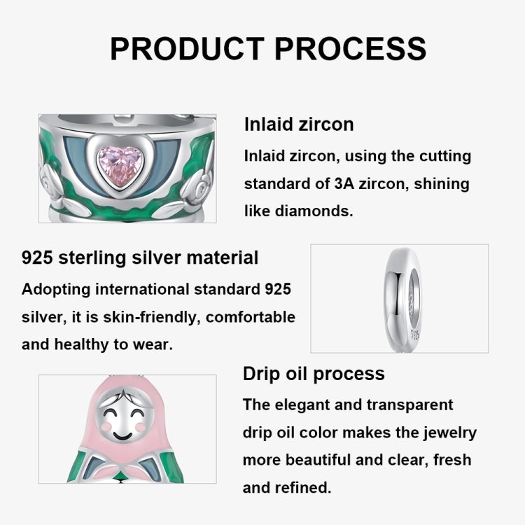 S925 Sterling Silver Platinum-Plated Cute Doll Pendant Jewelry Beads - SCC2901