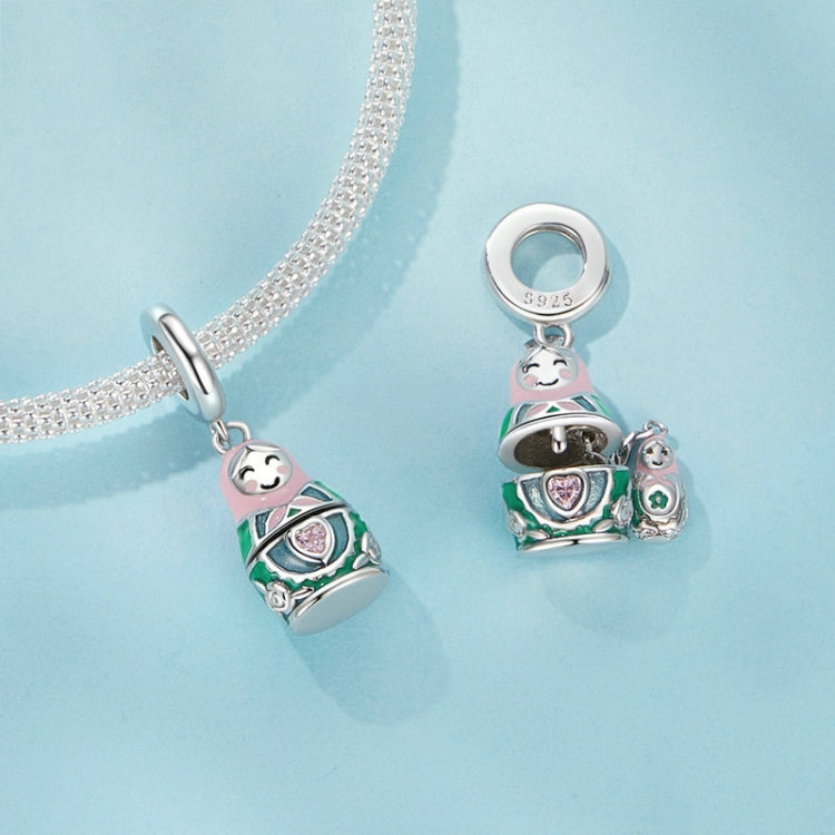 S925 Sterling Silver Platinum-Plated Cute Doll Pendant Jewelry Beads - SCC2901
