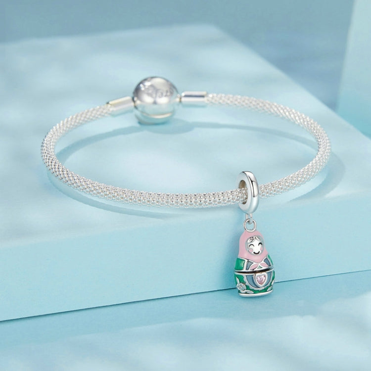 S925 Sterling Silver Platinum-Plated Cute Doll Pendant Jewelry Beads - SCC2901