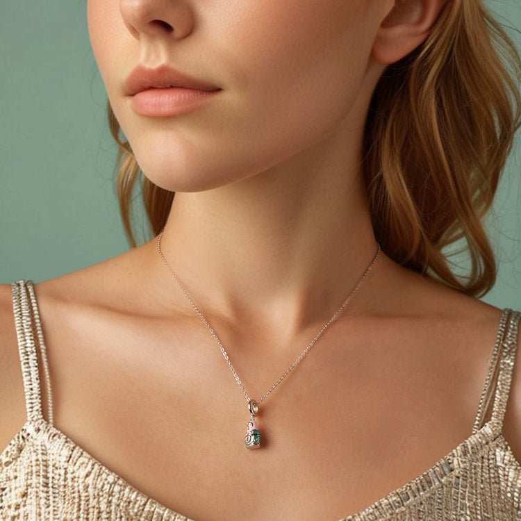 S925 Sterling Silver Platinum-Plated Cute Doll Pendant Jewelry Beads - SCC2901