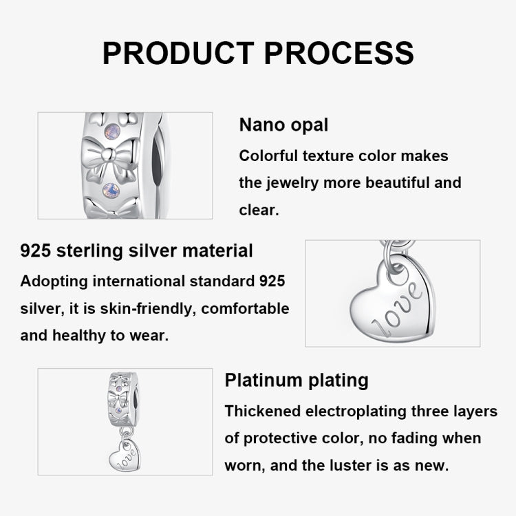 S925 Sterling Silver Platinum-Plated Bow Heart Positioning Buckle Bracelet Accessories Beaded - SCC2903