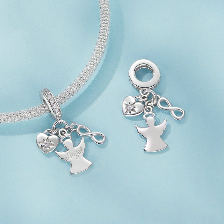 S925 Sterling Silver Platinum-plated Guardian Angel Good Luck Pendant Jewelry Beads - SCC2902